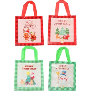 Set of 4 festive Christmas non-woven gift bags with cartoon holiday prints