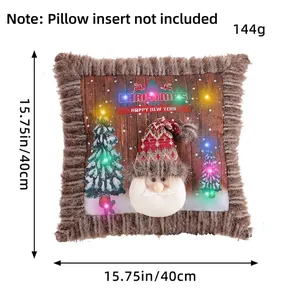 Festive LED Christmas Santa Claus plush pillowcase with faux fur trim, 15.75 inch size