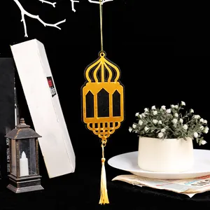 Elegant wooden lantern ornament with gold tassel for festive holiday decoration