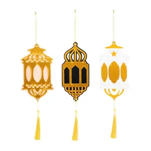 Elegant wooden palace lamp hanging ornaments with golden tassels for holiday decoration