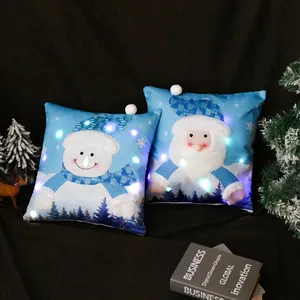 LED Light Up Christmas Pillowcase Santa Claus Snowman Pattern Square Decorative Sofa Cushion Cover For Holiday Home Decor