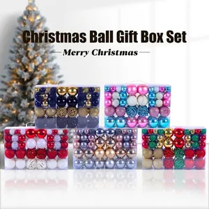 Plastic Christmas Ball Ornaments Gift Box Set Shatterproof Assorted Colors Mirror Matte Glitter Hollow Christmas Tree Decorations