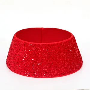 Falda de base para árbol de Navidad con lentejuelas rojas para decoración festiva