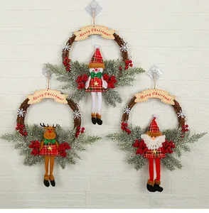 Drei handgefertigte Weihnachts-Rebenkränze mit Plüsch-Schneemann, Rentier und Weihnachtsmann
