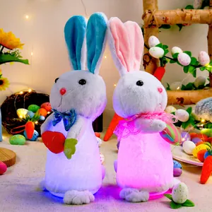 Paire de lapins de Pâques en peluche lumineux avec LED pour décoration de fête à la maison