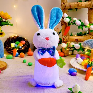Adorable lapin de Pâques en peluche lumineux à LED avec carotte pour déco de fête