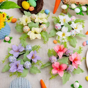Easter Egg Candle Holder Wreath Decorative Floral Ring Floral Ornament For Table Living Room Plastic Foam Cloth Decoration