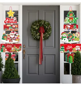 Festliche Weihnachts-Türbanner mit Weihnachtsmann und Schneemann an der Tür