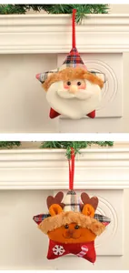 Detailed view of plush Christmas star pendants featuring Santa and reindeer designs