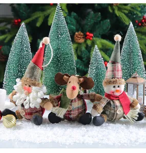 Festive set of three Christmas plaid fabric dolls featuring Santa, reindeer and snowman