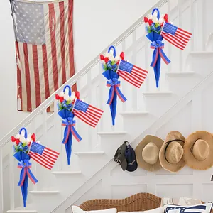 4th of July tulip umbrella wall decoration with red and white flowers and American flag
