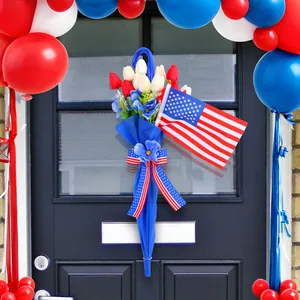American Independence Day patriotic tulip umbrella door wreath with flag hanging