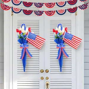 Patriotic Independence Day umbrella wall decor with tulips and American flags