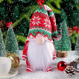 Christmas Knitted Long Hat Faceless Gnome Doll Ornament Forest Standing Rudolph Figurine For Home Holiday Party Decoration