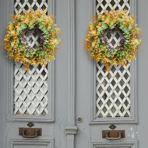 Colorful spring artificial wildflower wreaths with plastic daisies for home door decor