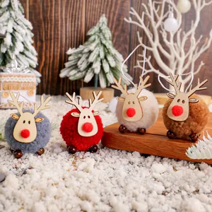 Ornamenti Appesi Renna Di Natale Pompon Legno Corna Palla Peluche Per Decorazione Festa Albero