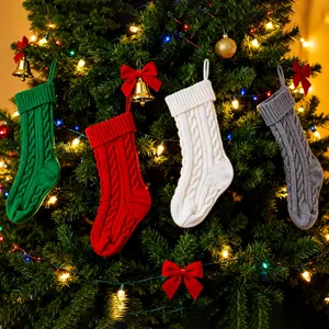 Cable Knit Christmas Stockings Festive Candy Gift Bags For Fireplace Decorations Hanging Ornaments For Party Home Decor