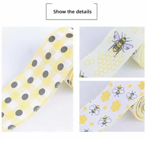 Détails de rubans en imitation lin pour la fête des abeilles avec pois imprimés