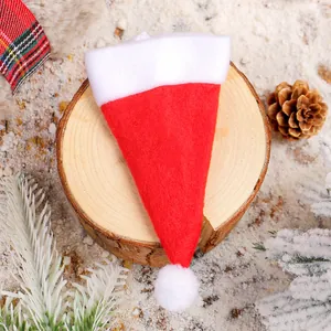 Mini Christmas Hat Cutlery Holders For Dining Table Red White Polyester Small Santa Caps For Silverware Forks Knives Decorations Party Tableware Accessories