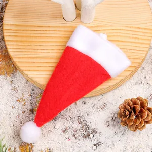 Mini non-woven Santa hat for cutlery holder and wine bottle Christmas decoration