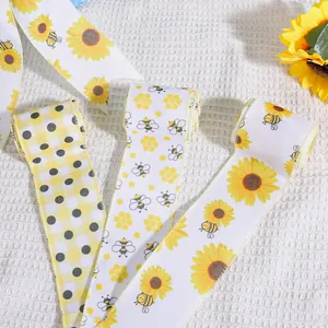 Sunflower and honeybee festival decorative ribbons in faux burlap for DIY crafts