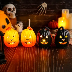 Halloween LED Pumpkin Lantern Handheld Jack-O-Lantern Light For Party Decoration Props Kids Toy Plastic Portable Lamp