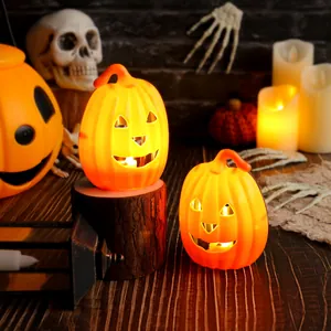 Decorative glowing Halloween Jack-o'-lantern pumpkin lights for spooky party mood