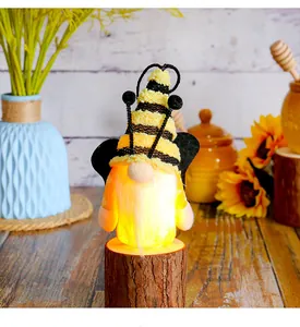 Glowing bee festival gnome plush with wings and LED light decoration for home decor