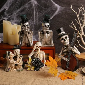 Figurines de Squelette en Résine de Halloween Ornements de Crâne Drôles pour Maison Hantée Escape Room Fête Décoration de Maison