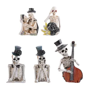 Lot de 5 figurines de squelette d'Halloween en résine pour décor de maison hantée