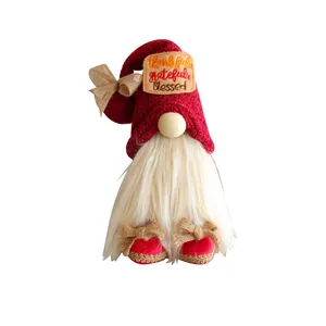 Handmade Christmas gnome doll with 'thankful grateful Blessed' hat patch decoration