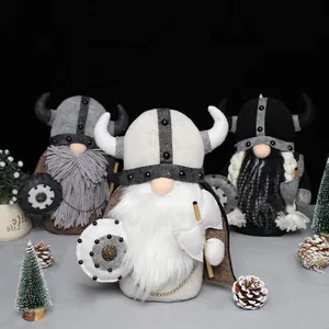 Trois poupées gnomes guerriers vikings avec boucliers et cornes pour décoration