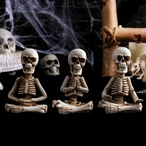 Ornements de Squelette de Méditation Yoga d'Halloween Résine Os Vieilli Figurines de Crâne Humain Pour Décoration de Scène de Fête de Bureau à Domicile