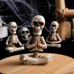 Statue de squelette de yoga en méditation zen en résine pour décor de table Halloween
