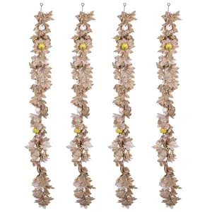 Set of 4 artificial maple leaf and pumpkin garlands for Thanksgiving autumn home decor