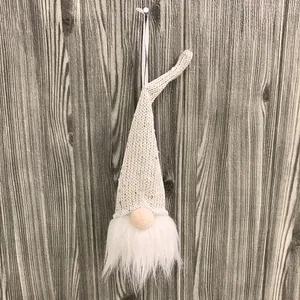 Nordic style knitted Christmas gnome ornament with white sequins and beard