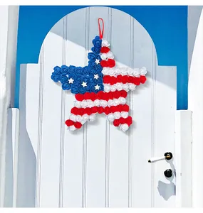 Patriotic red, white, and blue star-shaped rose flower wreath for Independence Day decor