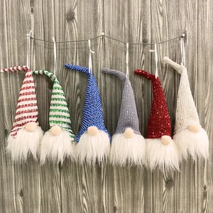 LED Christmas Gnome Hanging Ornaments Nordic Sequin Knitted Fabric Forest Old Man Faceless Doll For Xmas Tree Home Mall Hotel Decoration