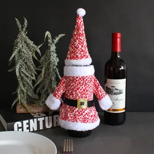 Decorative knitted Santa Claus wine bottle cover set for festive Christmas table party decor
