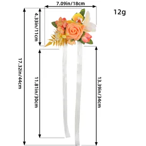 Handgefertigte Brautjungfern Handgelenk Corsage mit Pfirsichrosen und weißen Bändern, Maße