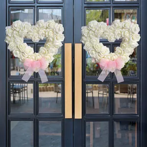 Heart Shaped Artificial Rose Wreath PE Foam Romantic Wedding Valentine Day Decoration Wall Hanging Door Ornament