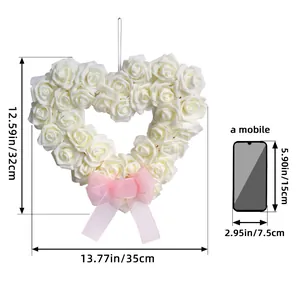 White rose heart wreath for Valentine's Day and weddings with size chart