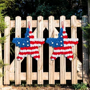 Patriotic Independence Day star wreath with US flag design for outdoor garden fence
