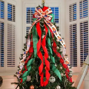 Nussknacker Weihnachtsbaumspitze Schleife Deko Karo Rot Grün Band Extra Groß Christbaumschmuck Hängende Dekoration
