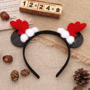 Festlicher Weihnachts-Micky-Maus-Haarreif mit Rentiergeweih und weißen Pompons für Feste
