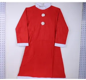 Robe de costume de Père Noël en tissu non tissé rouge et blanc avec pompons
