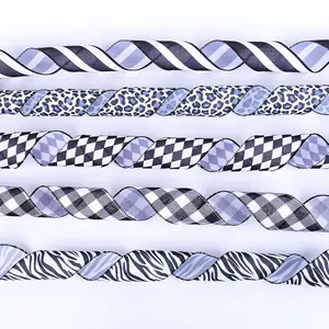 Black and White Striped Ribbon for Cake Box Decoration Floral Gift Wrapping DIY Crafts Zebra Leopard Checkered Argyle Pattern Fabric Wired Ribbon