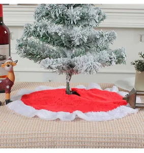 Mini gonna per albero di Natale in peluche rosso con bordo in finta pelliccia bianca
