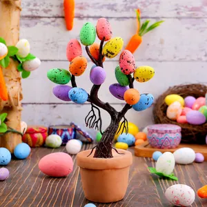 Decorative Easter egg tree bonsai with colorful speckled eggs for festive holiday atmosphere