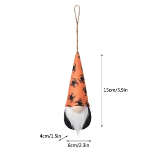 Detailed product dimension view of Halloween gnome hanging ornament with spider hat